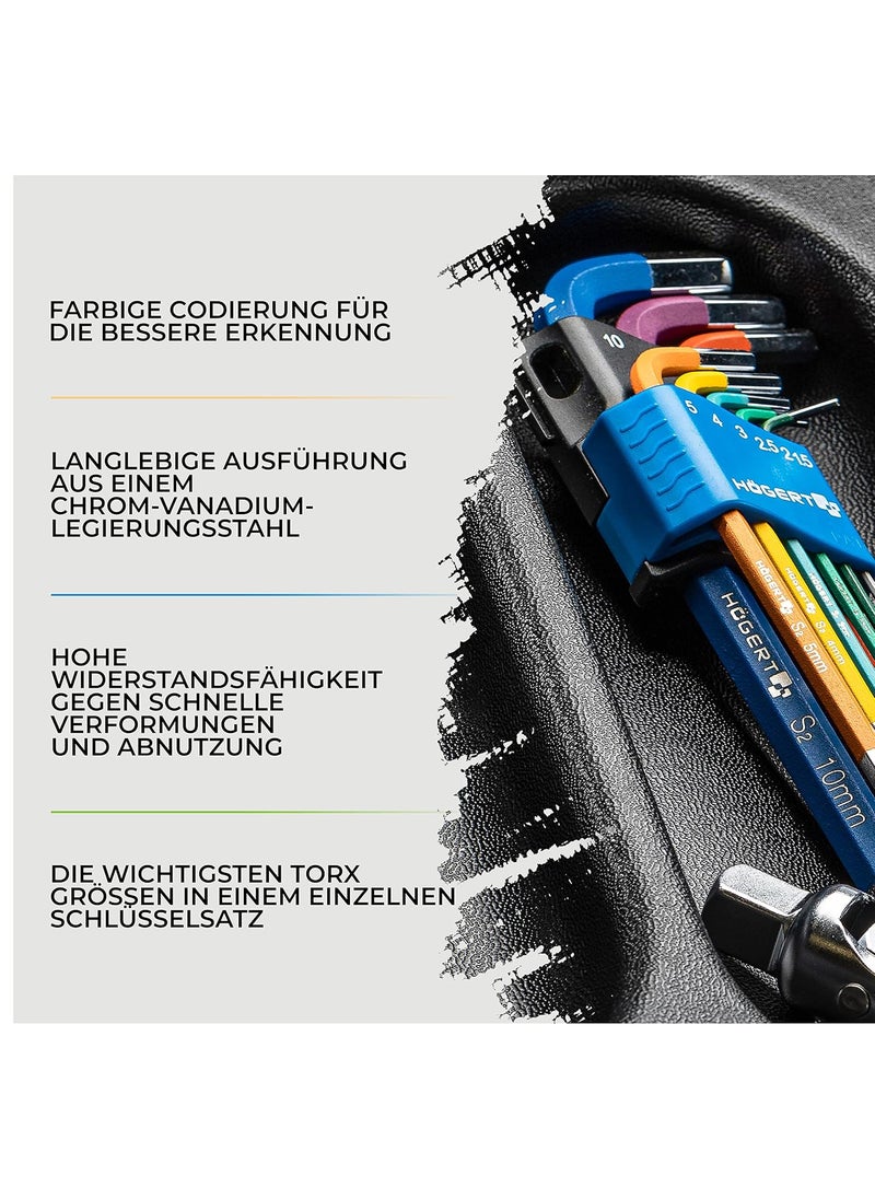 Högert Technik Hogert Technik Germany 9piece Torx keys set long arm colour coded  - Image 3