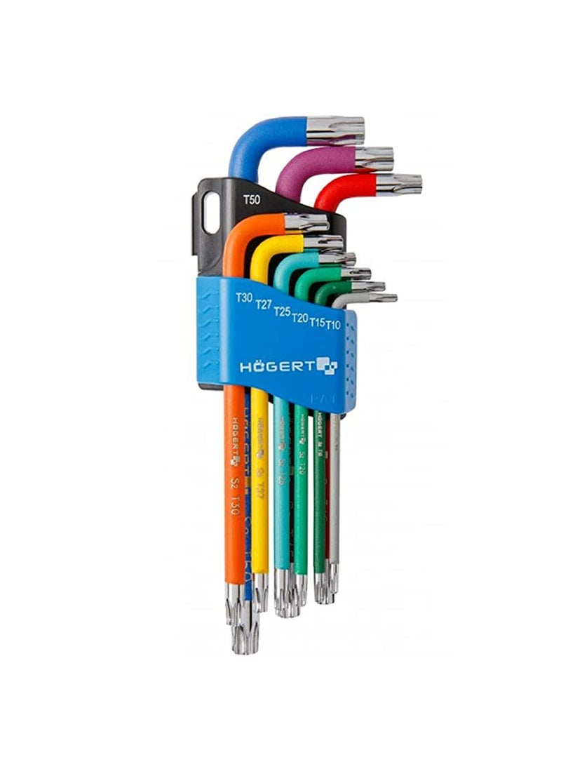 Högert Technik Hogert Technik Germany 9piece Torx keys set long arm colour coded  - Image 1