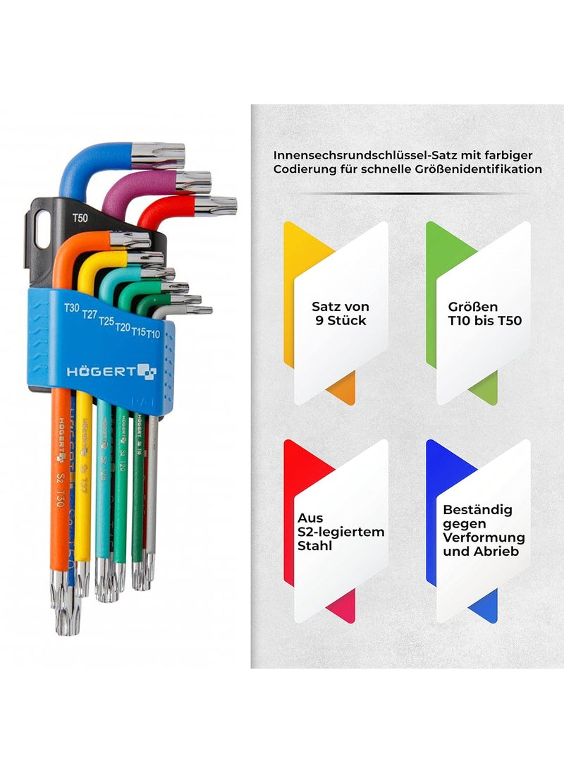 Högert Technik Hogert Technik Germany 9piece Torx keys set long arm colour coded  - Image 2