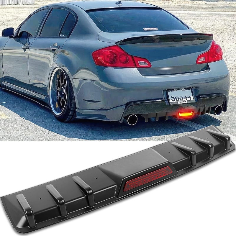 DREAMOTOR 34 Car Rear Bumper Lip with Brake Light Universal Rear Diffuser Spoiler Compatible with Infiniti Ford Toyota Corolla Nissan Altima Dodge Charger SXT Chevy Camaro VW Acura with LED Light - Image 3