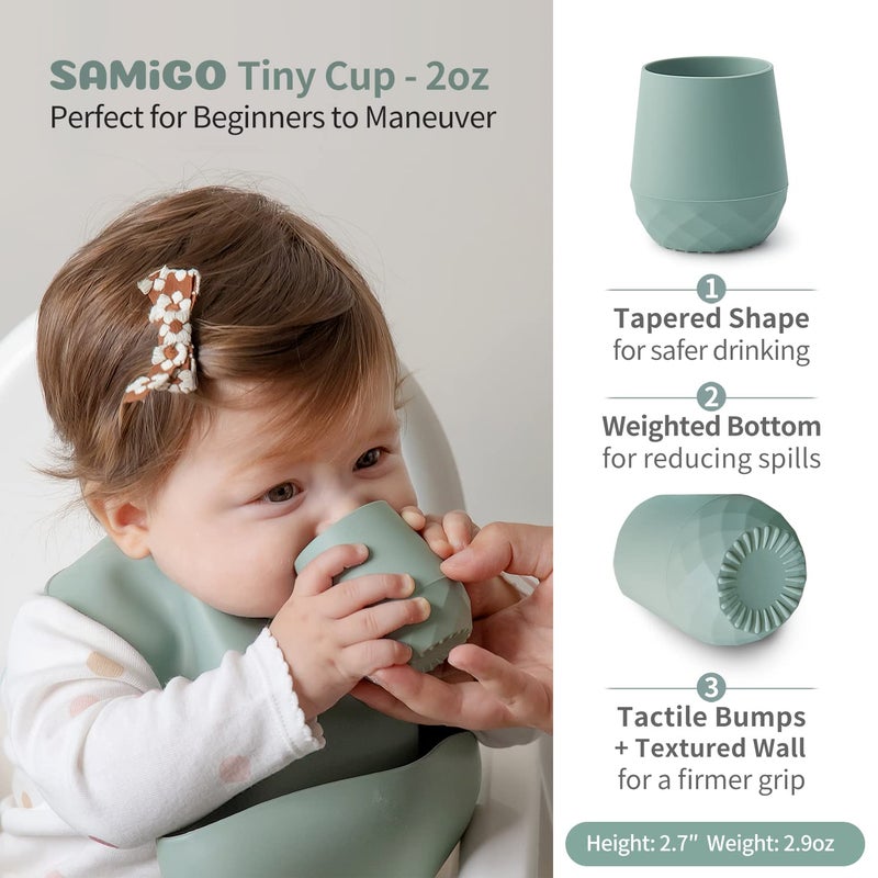 SAMiGO Silicone Baby Feeding Set, Baby Led Weaning Supplies, Suction Bowl Plate Bib Cup Self Feeding Spoons, Solid Food Eating Essentials, First Stage Utensils, 6+ Months - Image 5