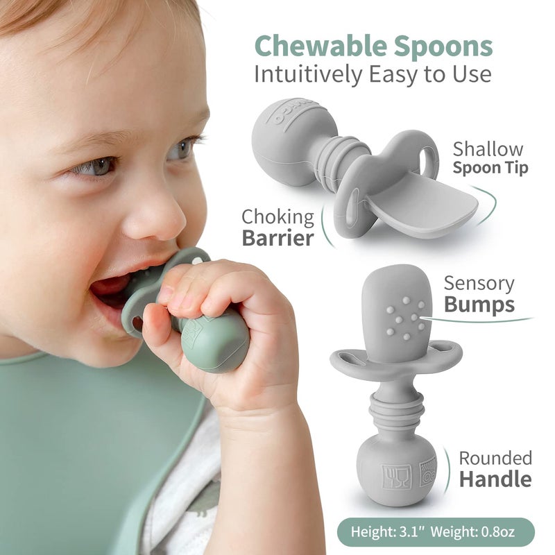 SAMiGO Silicone Baby Feeding Set, Baby Led Weaning Supplies, Suction Bowl Plate Bib Cup Self Feeding Spoons, Solid Food Eating Essentials, First Stage Utensils, 6+ Months - Image 4