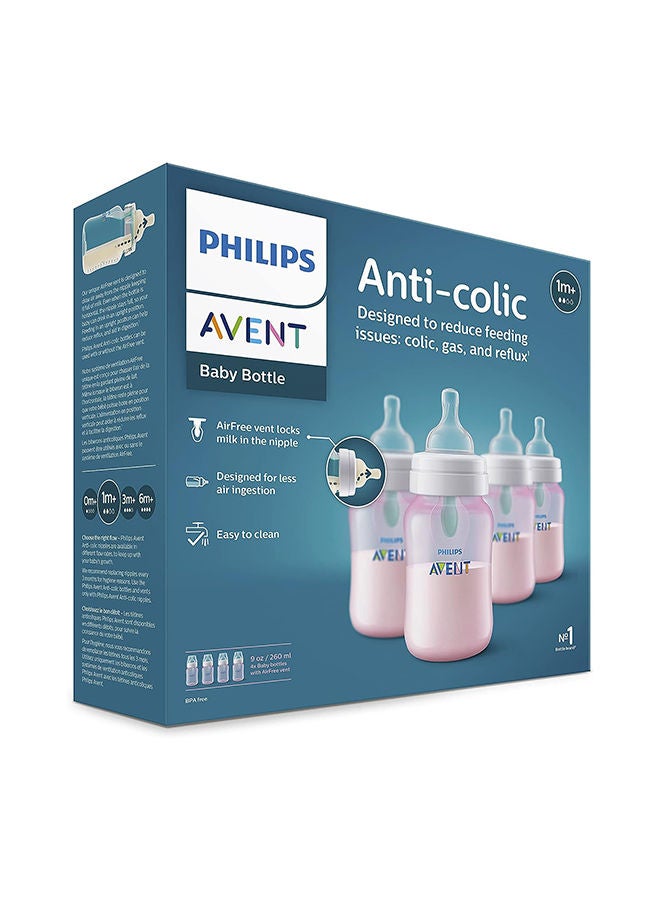 فيليبس زجاجات رضاعة أفنت مضادة للمغص بفتحة تهوية خالية من الهواء، 260 مل، وردي، عبوة من 4 قطع - Image 2