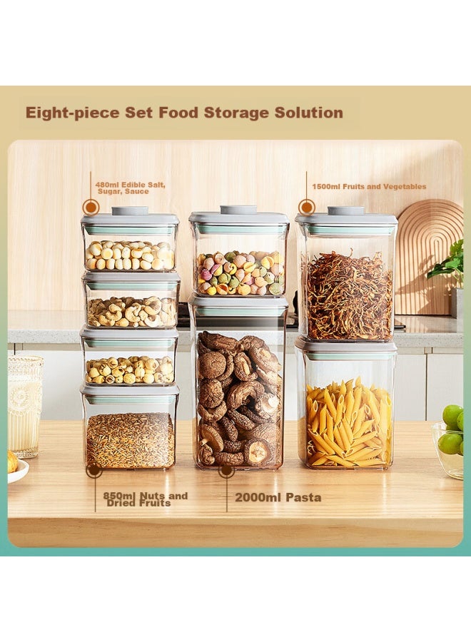 Ankou Food-grade Storage Containers, Airtight Jars For Grains, Moisture-proof And Fresh-keeping Sealed Boxes, 8-piece Set, Square Shape - Image 2
