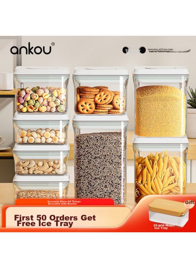 Ankou Food-grade Storage Containers, Airtight Jars For Grains, Moisture-proof And Fresh-keeping Sealed Boxes, 8-piece Set, Square Shape - Image 1
