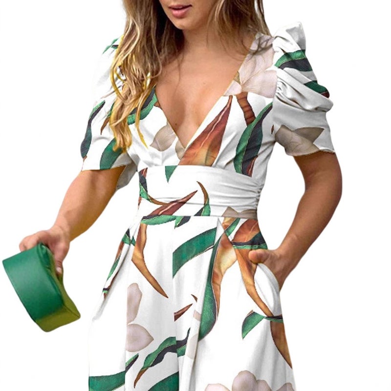 2023 Spring New Women'S Clothing Fashion Temperament V-Neck Tight Waist Wide Leg Jumpsuit - Image 4