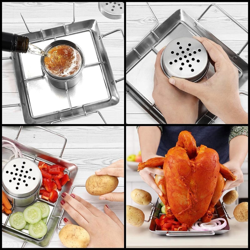 Zikra Beer Can Chicken Roaster Stand, Stainless Steel Vertical Rack Barbecue Accessory, Chicken Roaster Holder with Drip Pan for Oven, Grill, BBQ and Smoker, 1 Pcs - Image 4