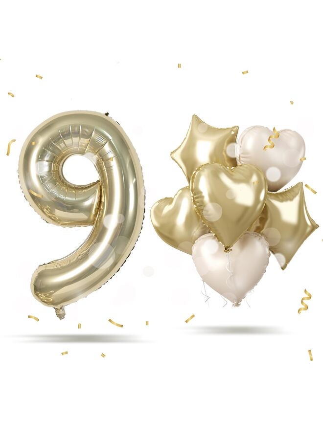بالون رقم كبير بلون ذهبي شامبانيا، بالونات فويل مع هيليوم ذهبي فاتح، بالون على شكل قلب ونجمة بلون كريمي بيج مقاس 18 بوصة، بالون رقمي ذاتي النفخ مقاس 40 بوصة لتزيين حفلات أعياد الميلاد - Image 1