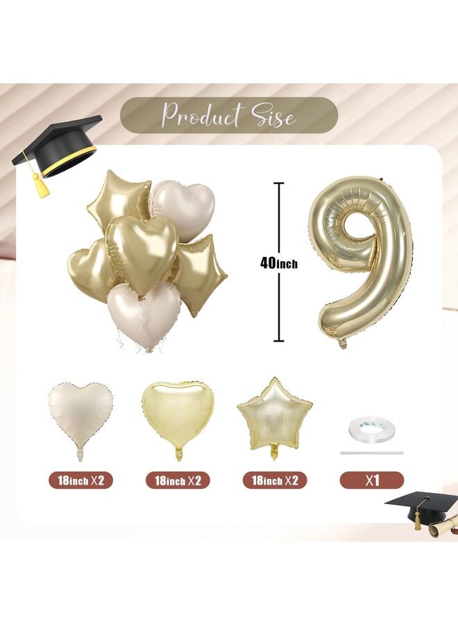 بالون رقم كبير بلون ذهبي شامبانيا، بالونات فويل مع هيليوم ذهبي فاتح، بالون على شكل قلب ونجمة بلون كريمي بيج مقاس 18 بوصة، بالون رقمي ذاتي النفخ مقاس 40 بوصة لتزيين حفلات أعياد الميلاد - Image 2