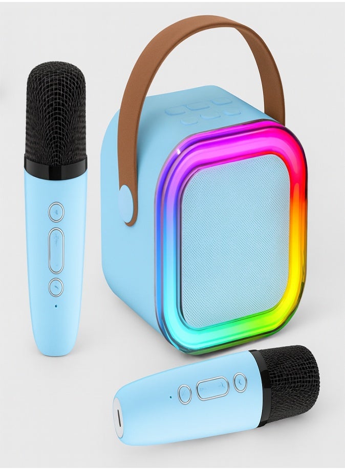 ليفي جهاز كاريوكي صغير، مكبر صوت محمول مع ميكروفونين لاسلكيين للحفلات واللعب في الهواء الطلق (أزرق) - Image 1
