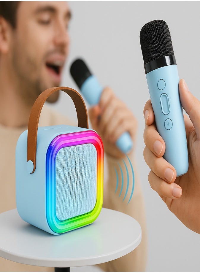 ليفي جهاز كاريوكي صغير، مكبر صوت محمول مع ميكروفونين لاسلكيين للحفلات واللعب في الهواء الطلق (أزرق) - Image 3