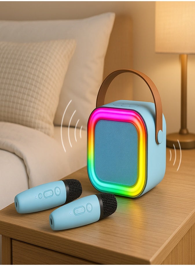 ليفي جهاز كاريوكي صغير، مكبر صوت محمول مع ميكروفونين لاسلكيين للحفلات واللعب في الهواء الطلق (أزرق) - Image 2