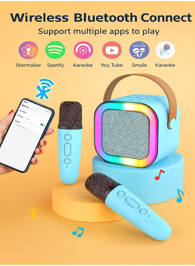 ليفي جهاز كاريوكي صغير، مكبر صوت محمول مع ميكروفونين لاسلكيين للحفلات واللعب في الهواء الطلق (أزرق) - Image 4