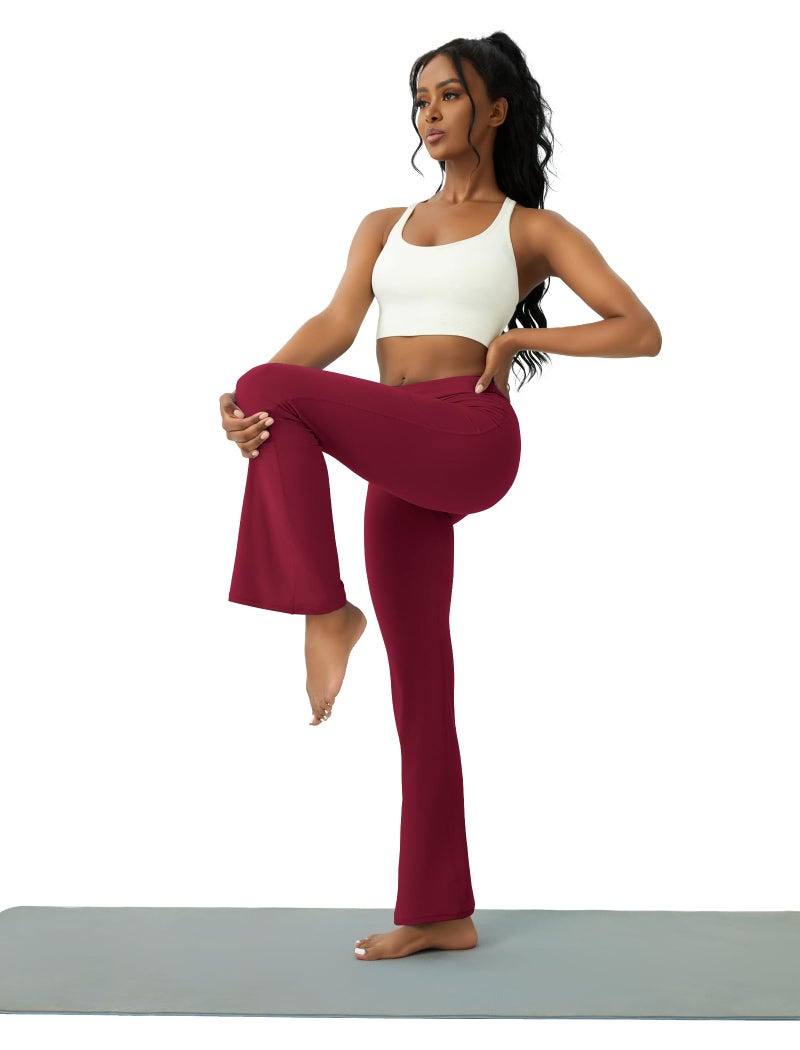 COPYLEAF Womens Yoga Pants with Pockets High Waisted Flare Leggings Bell Bottom Yoga Dress Pants Seamless Bootcut Pants(Wine Red M) - Image 4