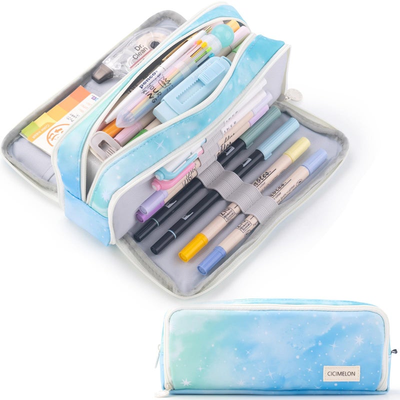 CICIMELON Large Capacity Pencil Case 3 Compartment Pouch Pen Bag for School Teen Girl Boy Men Women Dream
