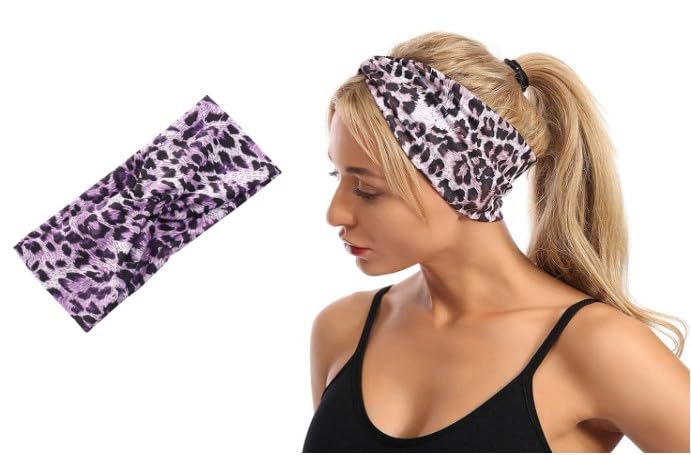 Labriciyon 1Pc Purple Fashion Women Leopard Print Cross Elastic HeadbandGym Hairband Hair Womens Fashion HeadbandsHair AccessoriesBeauty and Personal Care