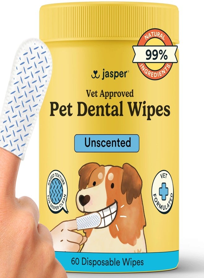 Jasper Dog Dental Wipes, Vet-Recommended Natural Cat & Dog Teeth Cleaning Wipes Dog Teeth Cleaner, Disposable Wipes Fresh Breath PlaqLift Technology Attacks Plaque and Buildup, Unscented, 60 Count - Image 1