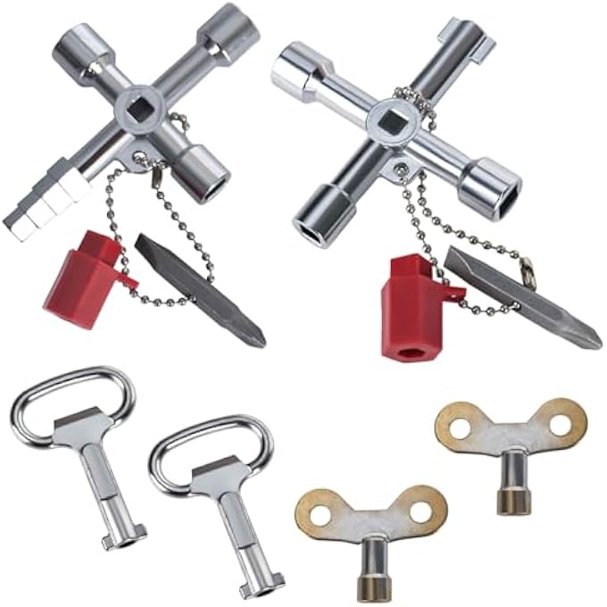 PACK OF 6 UNIVERSAL KEYS, TAP KEYS, CROSS KEY, TRIANGULAR KEY FOR BARRIER POSTS, 4-WAY SERVICE CROSS KEY, USED FOR ELECTRICITY METERS, WATER METERS, RADIATORS - Image 1