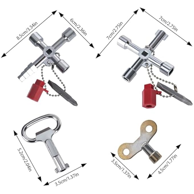 PACK OF 6 UNIVERSAL KEYS, TAP KEYS, CROSS KEY, TRIANGULAR KEY FOR BARRIER POSTS, 4-WAY SERVICE CROSS KEY, USED FOR ELECTRICITY METERS, WATER METERS, RADIATORS - Image 3