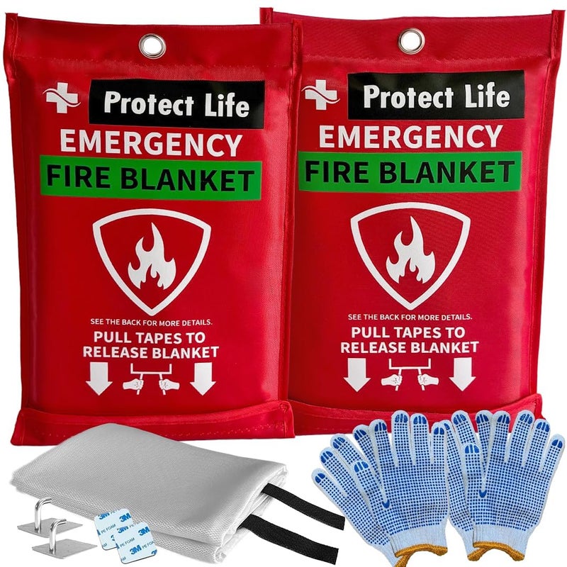 Protect Life Saving Emergency Fire Blankets 2 Pack 40x40 Fiberglass Fire Blanket for Home Kitchen Fire Suppression or Retardant Tarp Fire Safety Kit for Car or Camping - Image 2