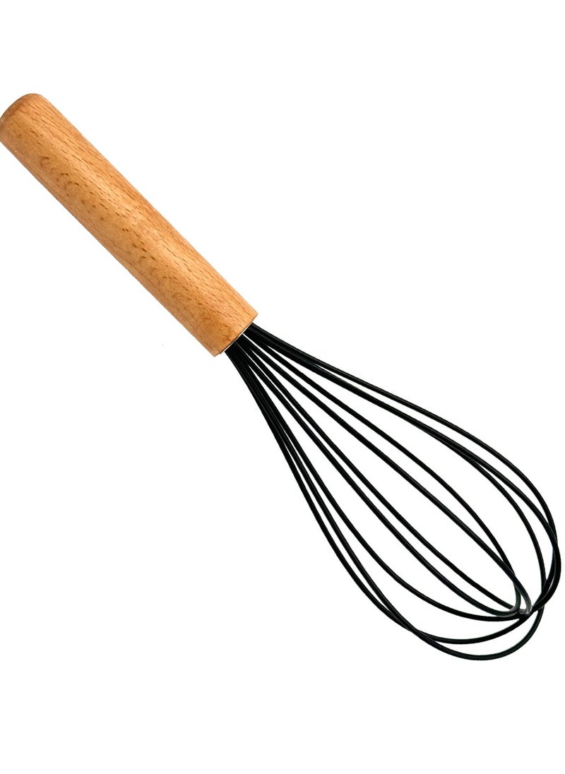 Beram - Silicone Egg Whisk with Wooden Handle, Heat-Resistant, Non-Stick Whisk for Eggs, Batters, Sauces, and More, Ergonomic Design, Easy to Clean, Compact and Durable, Black - Image 1