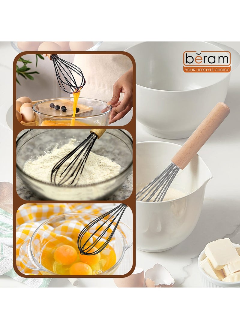 Beram - Silicone Egg Whisk with Wooden Handle, Heat-Resistant, Non-Stick Whisk for Eggs, Batters, Sauces, and More, Ergonomic Design, Easy to Clean, Compact and Durable, Black - Image 1