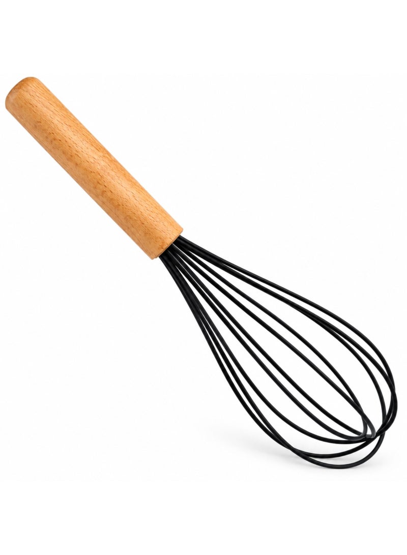 BERAM Silicone Whisk with Wooden Handle, Heat Resistant Egg Beater for Non-Stick Cookware, Baking and Mixing Tool - Image 1
