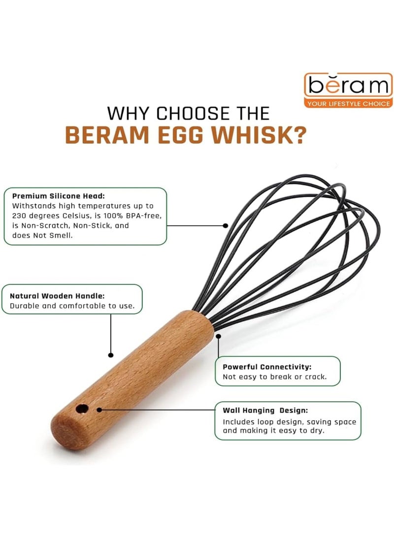 BERAM Silicone Whisk with Wooden Handle, Heat Resistant Egg Beater for Non-Stick Cookware, Baking and Mixing Tool - Image 2