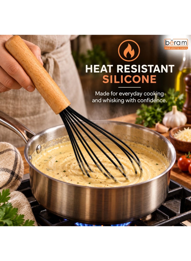 BERAM Silicone Whisk with Wooden Handle, Heat Resistant Egg Beater for Non-Stick Cookware, Baking and Mixing Tool - Image 4