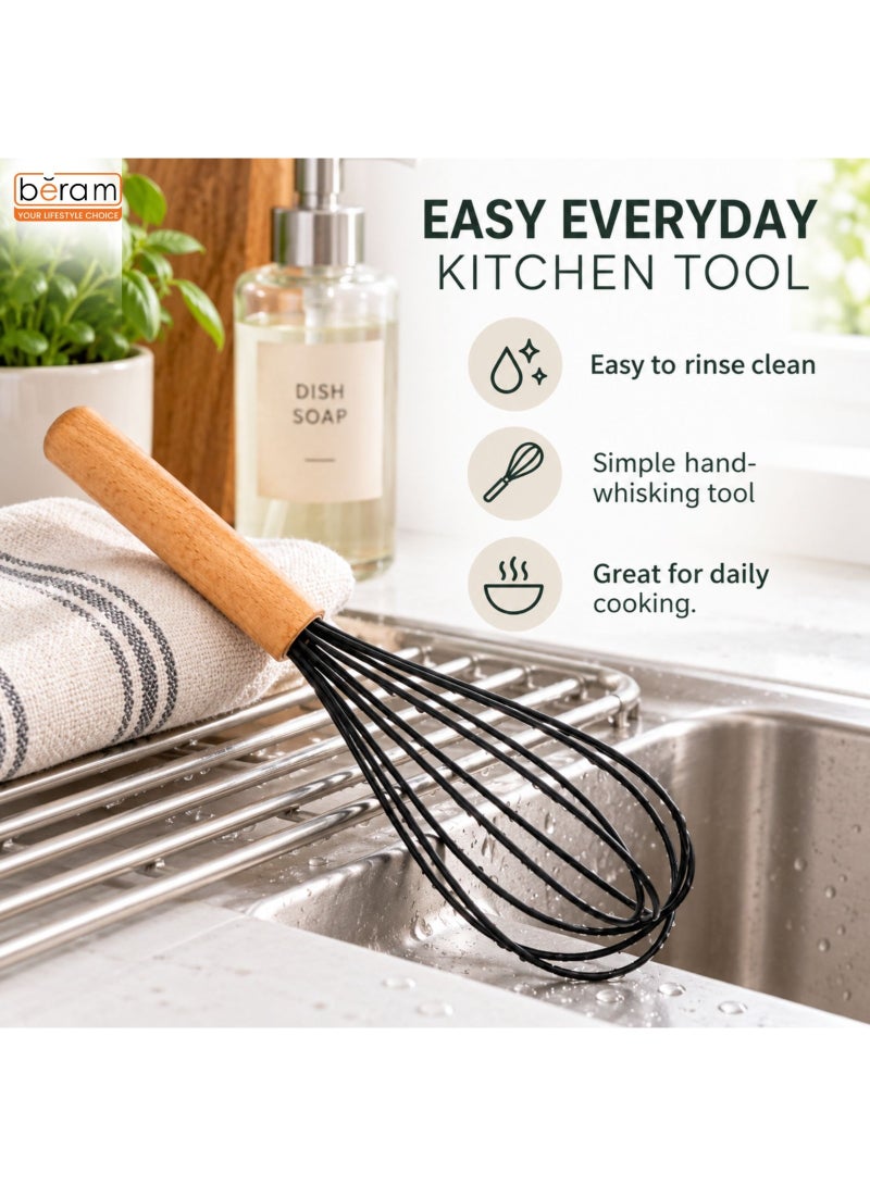 BERAM Silicone Whisk with Wooden Handle, Heat Resistant Egg Beater for Non-Stick Cookware, Baking and Mixing Tool - Image 5