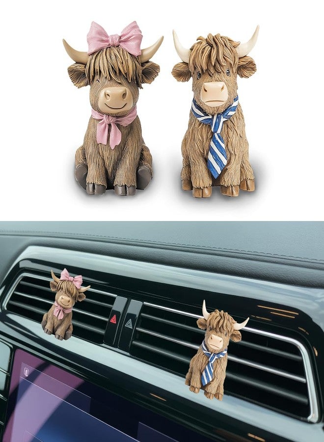 GENANY 3D 2pcs Resin Highland Cow Car Air Freshener Vent Clips, Farmhouse Car Fresheners, Farm Air Freshener Car, Cute Gifts for Women and Men, Highland Cattle Car Decorations - Image 1
