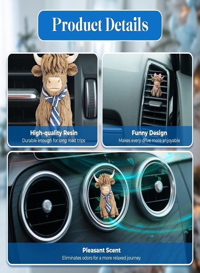 GENANY 3D 2pcs Resin Highland Cow Car Air Freshener Vent Clips, Farmhouse Car Fresheners, Farm Air Freshener Car, Cute Gifts for Women and Men, Highland Cattle Car Decorations - Image 4