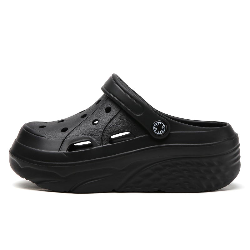 SECHRITE Womens Platform Clogs Garden Shoes with Strap Waterproof Slip On Slides Beach Pool Sandals Summer Mules Home Slippers Water Shoes Black 36 - Image 3