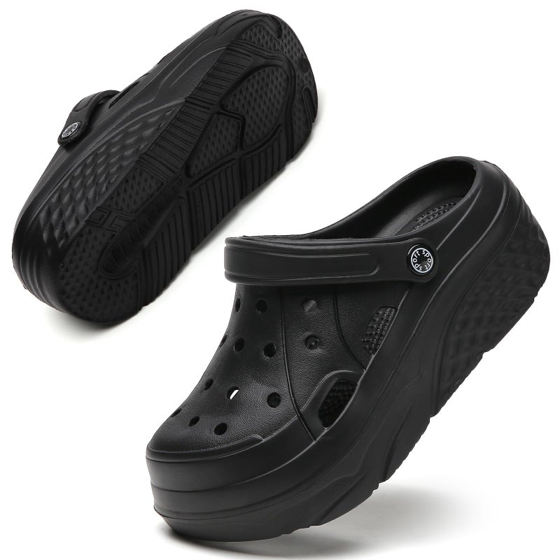 SECHRITE Womens Platform Clogs Garden Shoes with Strap Waterproof Slip On Slides Beach Pool Sandals Summer Mules Home Slippers Water Shoes Black 36 - Image 5