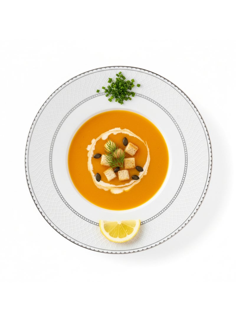 Shallow JUNA New Bone China Soup Plate 22 cm – Elegant White Deep Plate with Subtle Texture for Soups & Pasta, Premium Tableware for Daily Use, Brunch, Ramadan, Eid, Diwali & Gifting (Set of 6) - Image 4