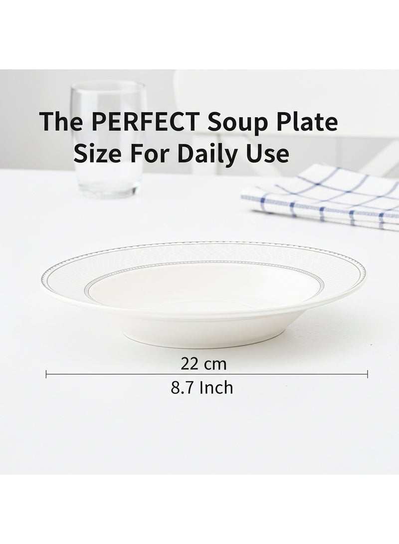 Shallow JUNA New Bone China Soup Plate 22 cm – Elegant White Deep Plate with Subtle Texture for Soups & Pasta, Premium Tableware for Daily Use, Brunch, Ramadan, Eid, Diwali & Gifting (Set of 6) - Image 3