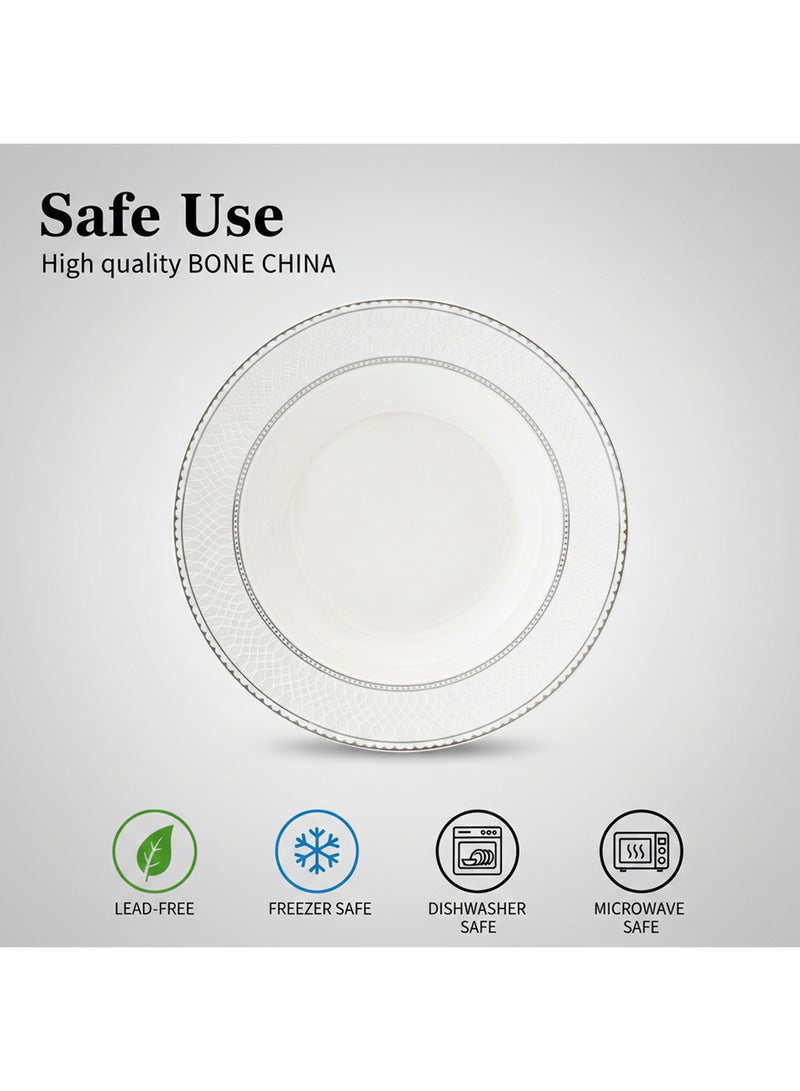 Shallow JUNA New Bone China Soup Plate 22 cm – Elegant White Deep Plate with Subtle Texture for Soups & Pasta, Premium Tableware for Daily Use, Brunch, Ramadan, Eid, Diwali & Gifting (Set of 6) - Image 5
