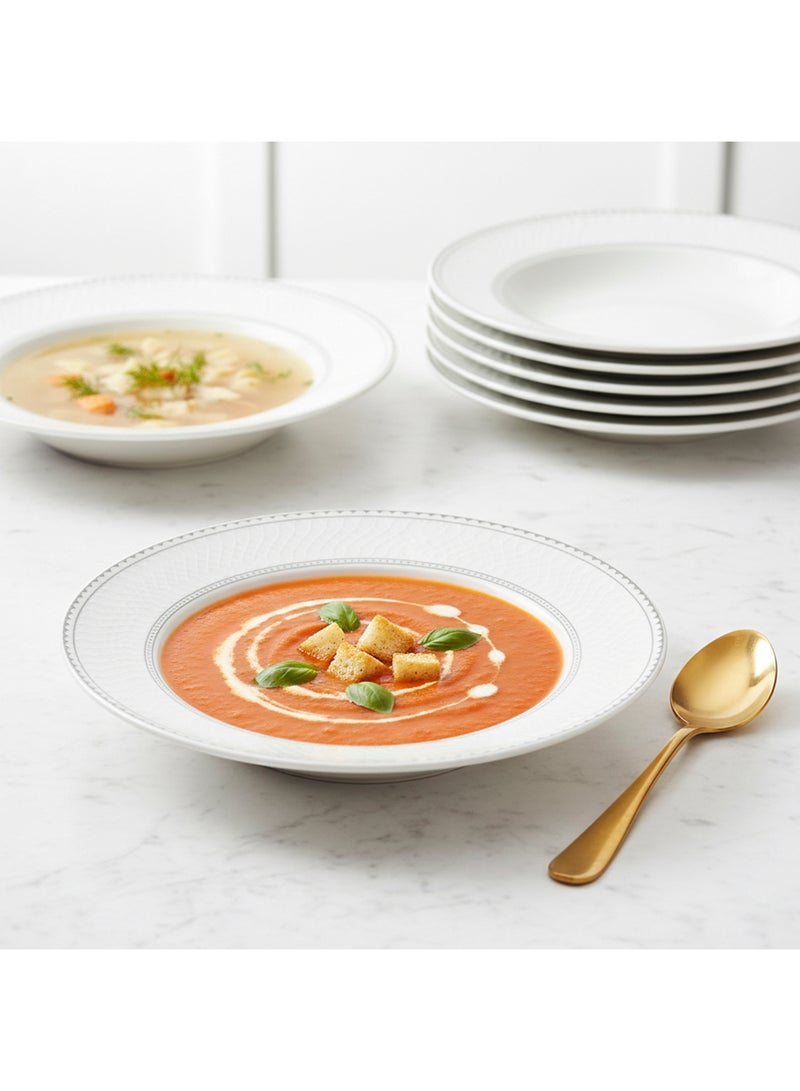 Shallow JUNA New Bone China Soup Plate 22 cm – Elegant White Deep Plate with Subtle Texture for Soups & Pasta, Premium Tableware for Daily Use, Brunch, Ramadan, Eid, Diwali & Gifting (Set of 6) - Image 2