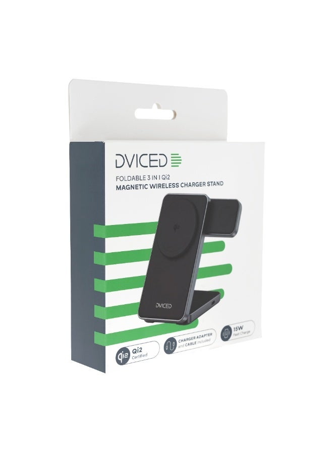 DVICED 3 in 1 foldable magnetic qi2 wireless charger stand - Black - Image 2