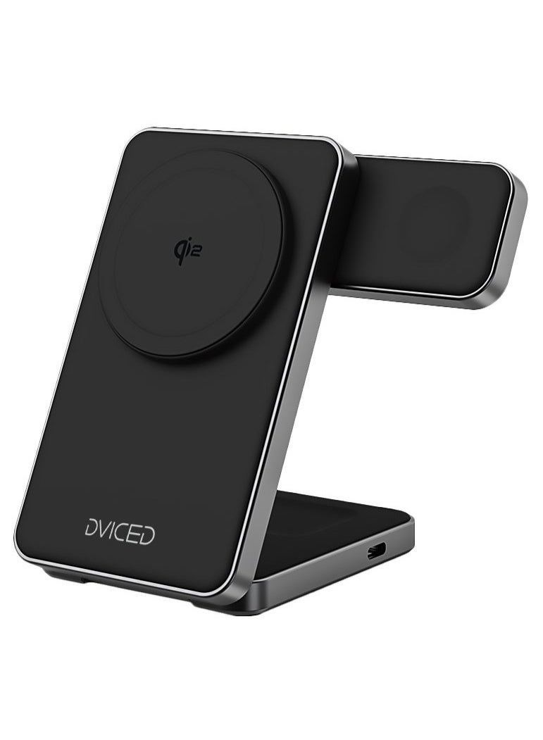 DVICED 3 in 1 foldable magnetic qi2 wireless charger stand - Black - Image 1