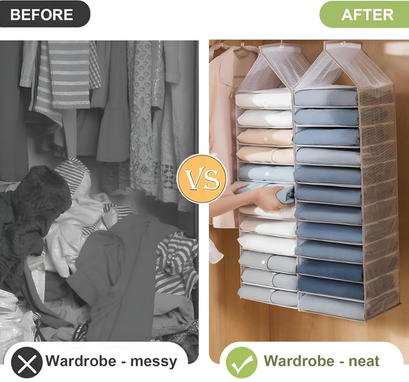 Clothing Shelf - Sturdy, Foldable Mesh Fabric Wardrobe Organizer with PVC Dividers, Trousers Rack, and Drawer Storage for a Neat Closet Setup (5 turns) - Image 3