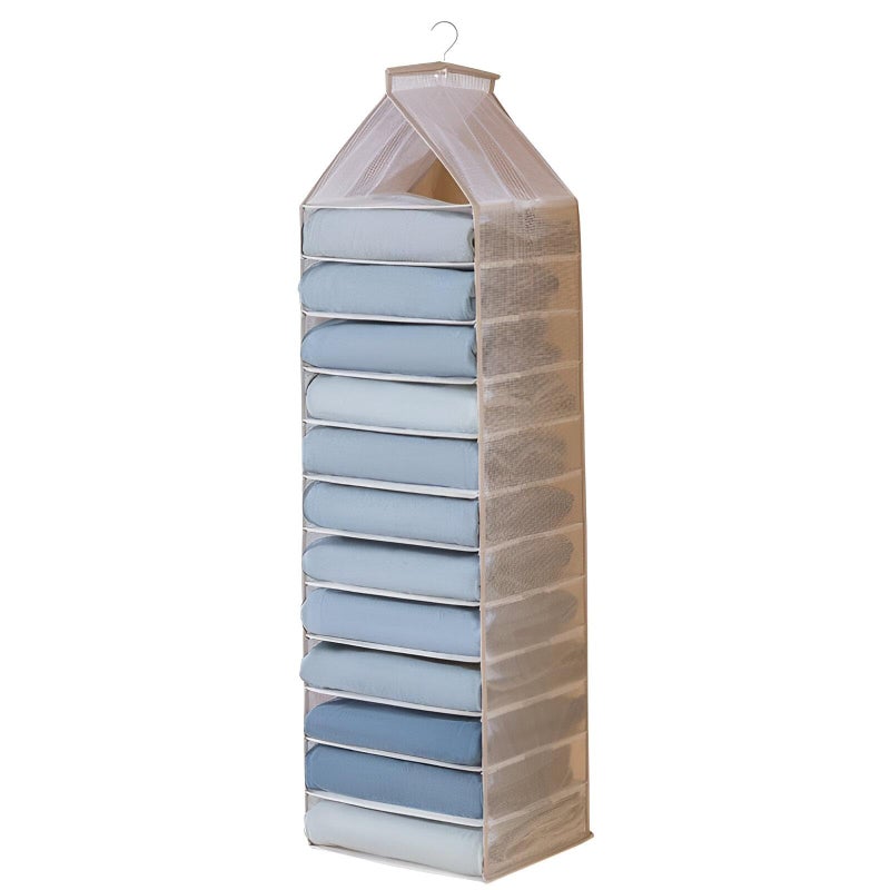 Clothing Shelf - Sturdy, Foldable Mesh Fabric Wardrobe Organizer with PVC Dividers, Trousers Rack, and Drawer Storage for a Neat Closet Setup (5 turns) - Image 1