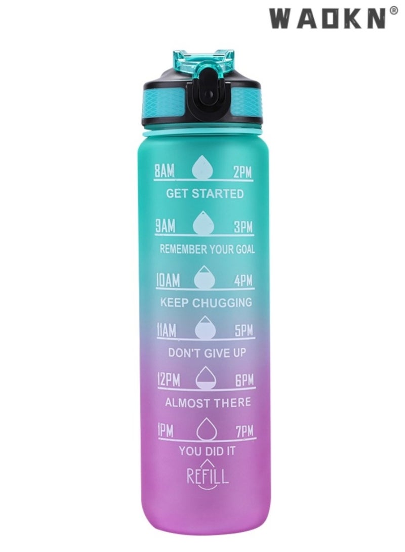 WAOKN 1000Ml Sports Water Bottle With Straw Time Marker Outdoor Camping Cup Student Drinking Water Cup Leakproof Portable Cups  - Image 1