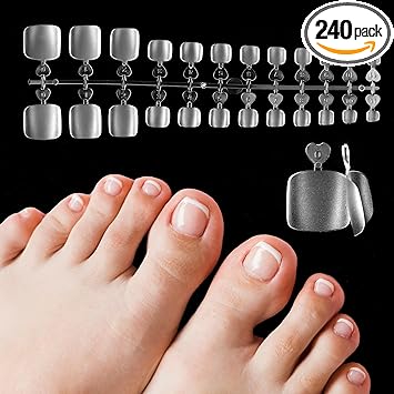 Styquenzer Soft Gel Toe Nail Tips 240pcs Short Square Matte Full Cover Fake Toenails for Extensions Home Salon Manicure - Image 1