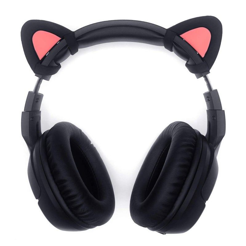 REEYEAR Cute Cat Ears Fits HypreX Cloud/Stinger/Cloud Flight Headsets, Universal Fit Lovely Kitty Adjustable Attachment Straps for Video Live Gaming Headphone, Black & Pink - Image 3