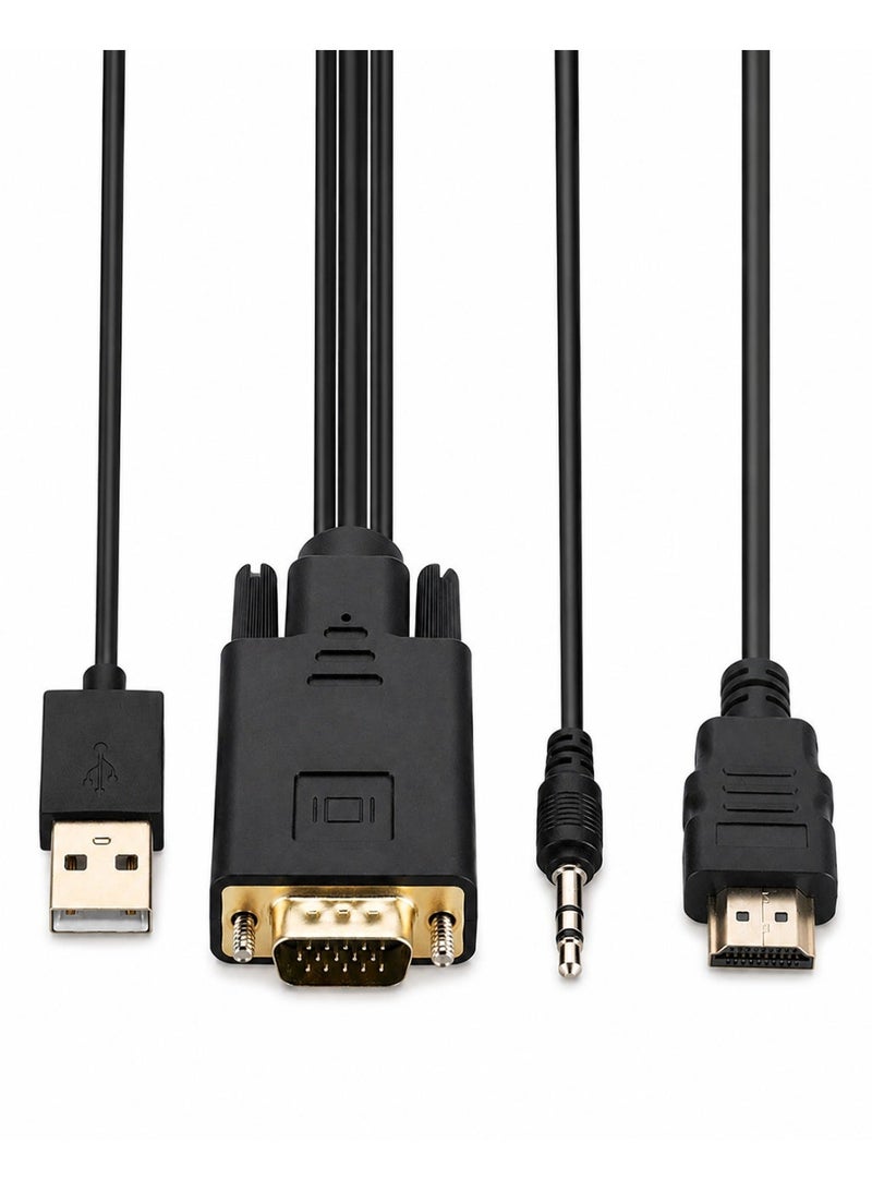 FUJISHKA 1080p VGA to HDMI Cable 1.8m for PC and TV - Black One-Way Converter - Image 1