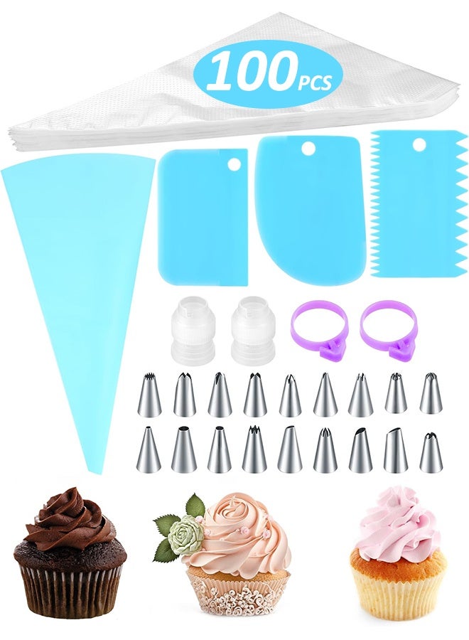 126 Pcs Professional Piping Bags and Tips Set,100 Pocket Bags & 18 Mugs Stainless Steel Pocket Bags & 1 EVA Pastry Bag, etc.,Cake Decoration Piping Tips,Cake Piping Kit - Image 1