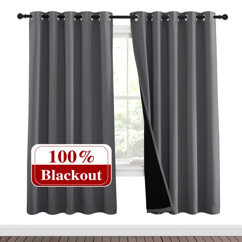 NICETOWN Grey Full Shade Curtain Panels  Pair of Energy Smart & Noise Blocking Out Blackout Drapes for Dining Room Window  Thermal Insulated Guest Room Lined Window Dressing(Gray  62 x 72 inch) - Image 1