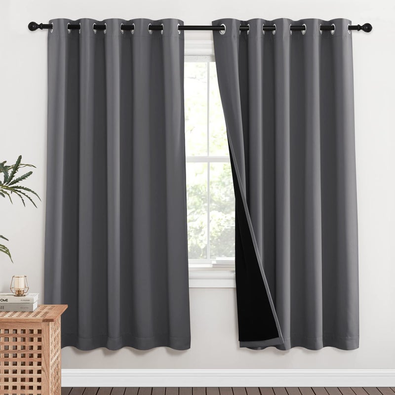 NICETOWN Grey Full Shade Curtain Panels  Pair of Energy Smart & Noise Blocking Out Blackout Drapes for Dining Room Window  Thermal Insulated Guest Room Lined Window Dressing(Gray  62 x 72 inch) - Image 2