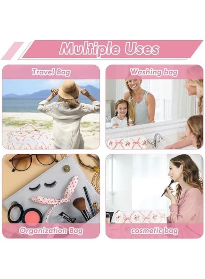 3Pcs Cotton Quilted Makeup Bag for Women Girls Large Small Travel Floral Cosmetic Bags Set Cute Coquette Pink Makeup Pouch for Purse Aesthetic Cloth Flower Storage Toiletry Bag Organizer - Image 5